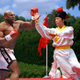 Sun Chang (right) fights Ebony Avalanche for Rumsfeld's amusement.